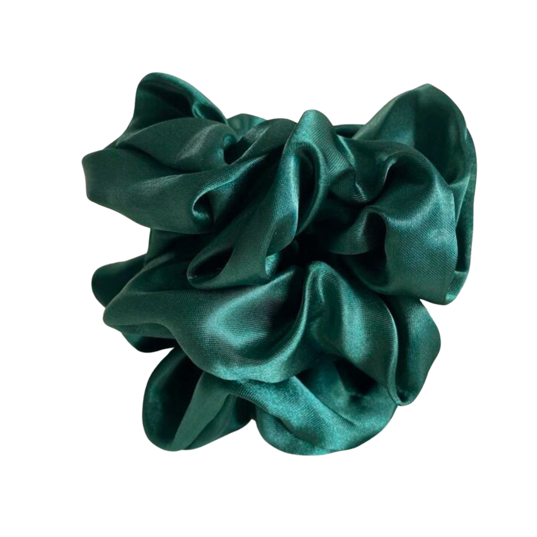Green satin hair scrunchie (2 uni)